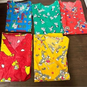 Lot of 5 Scrub tops size small looney tunes, pikachu, dalmation, ect